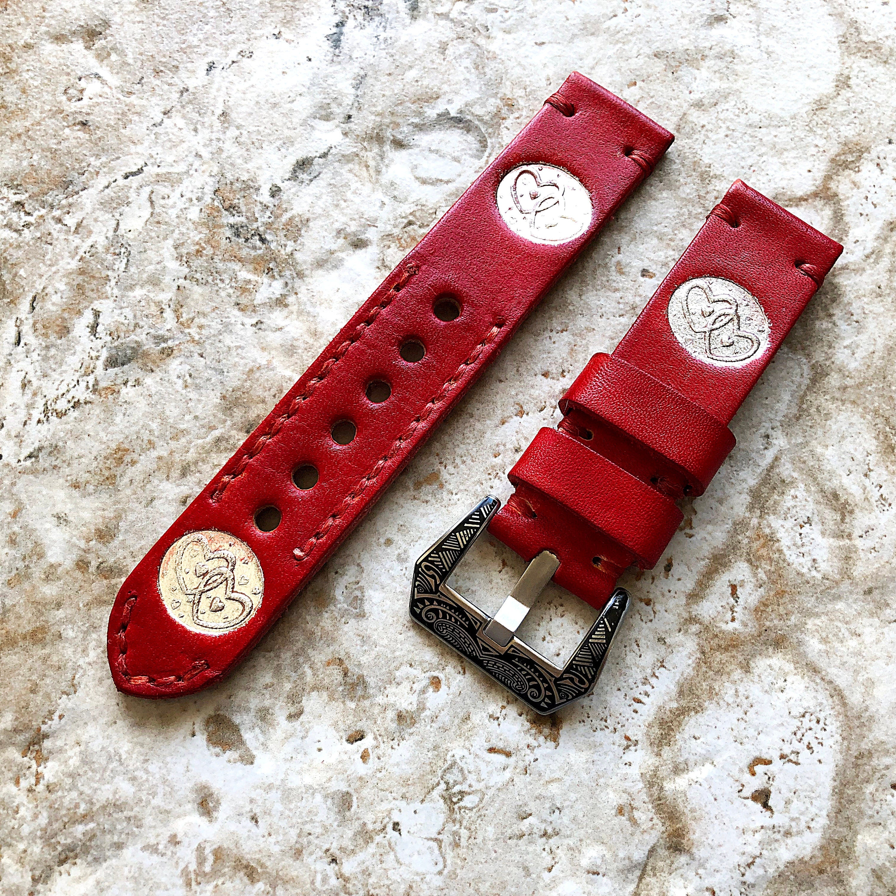 Love SRS New Vintage Style Band 22mm 24mm 25mm Compatible with Apple Watch Fitbit Versa 2 3 4 Sense 2 Ionic Accented Embossed Leather Strap